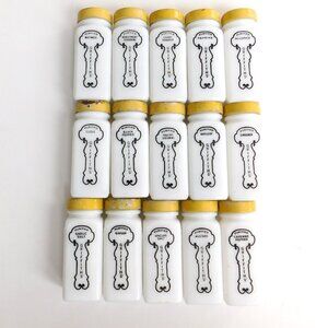 Vintage Griffith's 15 Piece Milk Glass Spice Jar Set With Yellow Lids 3.5inch --